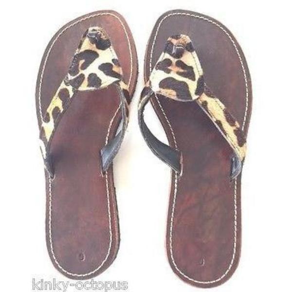 Santo Sandals - Girl's Leopard Leather Slider Sandals, Handmade Eco