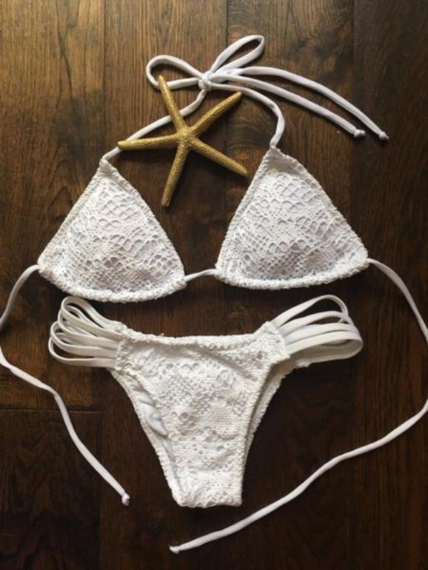 Opalocka Biquinis, White Lace Side-Strap Bikini Pant