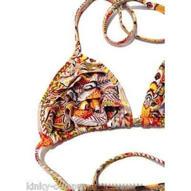 Kinky Octopus Orange Tribal Print Frill Triangle Bikini Top