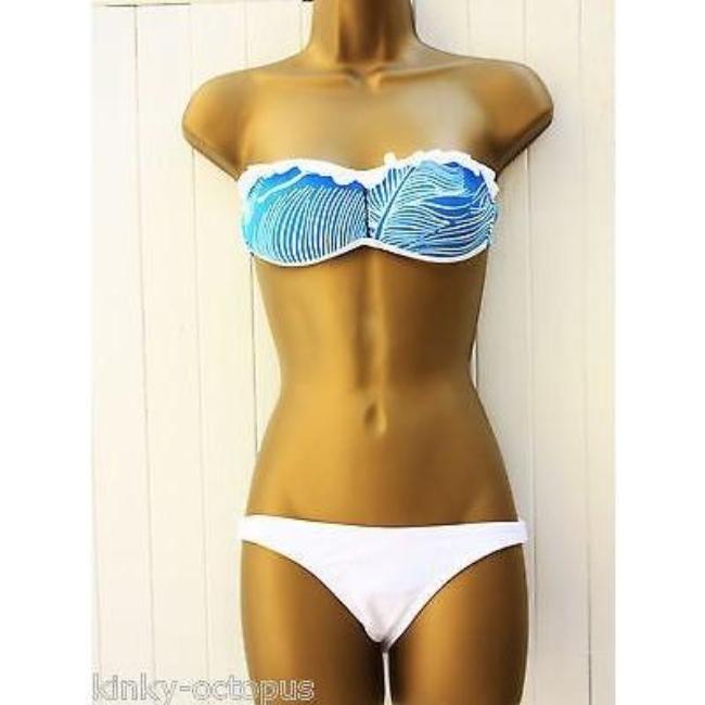 Lara Bandeau Bikini Set, Turquoise Frill Bikini Top & white brief