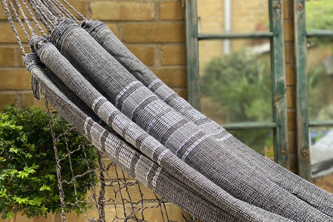 Bahia Heather Grey Cotton Hammock with Wide Stripe Detail