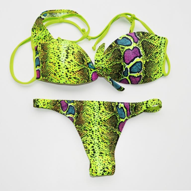 Brazilian Neon Snake  Front-Tie Bikini Top