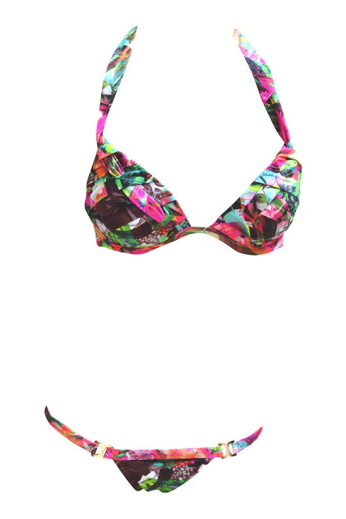 Buzios Bikinis, Pink Tropical Orchid Bikini Top - Padded Halter